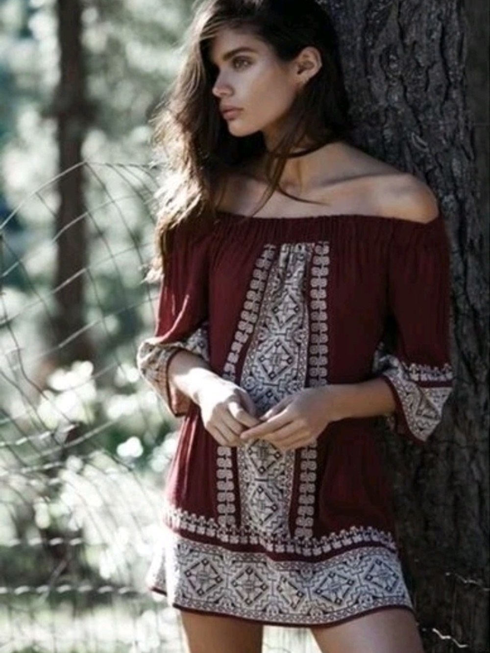 NWT Tularosa Fiona Embroidered Off Shoulder Mini Dress Boho Mulled Red Size XS